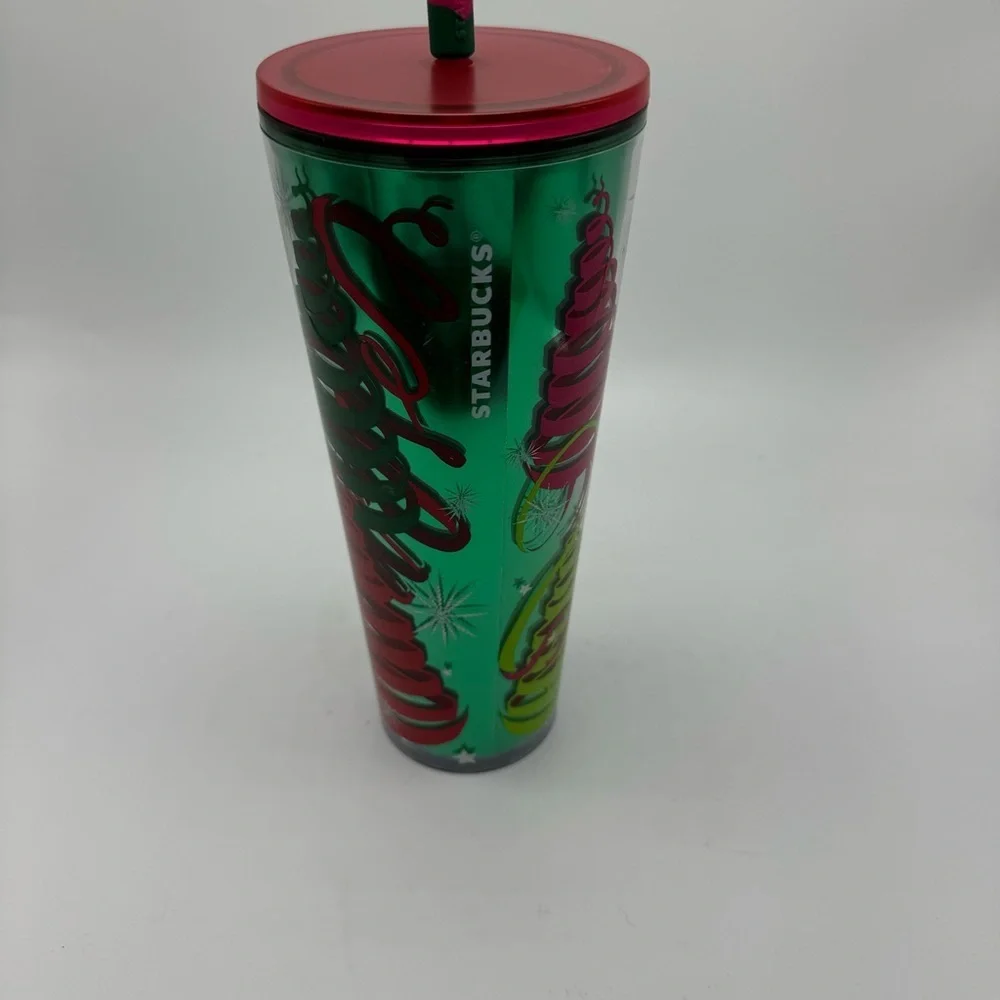 Starbucks 2023 Holiday Ribbons & Trees Star Straw Topper Tumbler 24oz